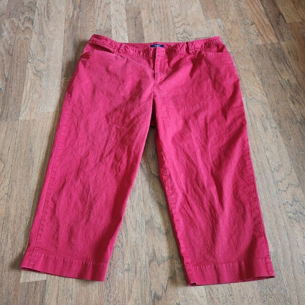 Chaps Womens Red Cropped Capri Pants Plus Size 20W Stretch Cotton Casual 577